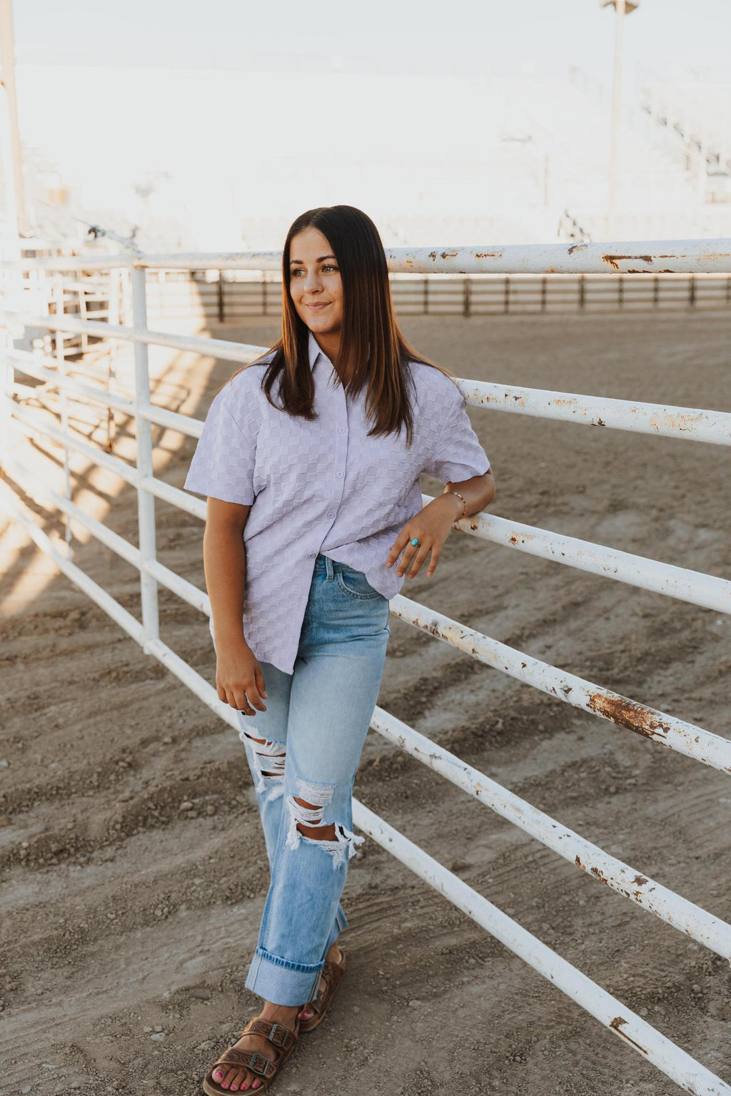 Textured Button Down Short Sleeve Pocket Shirt - Lavender
