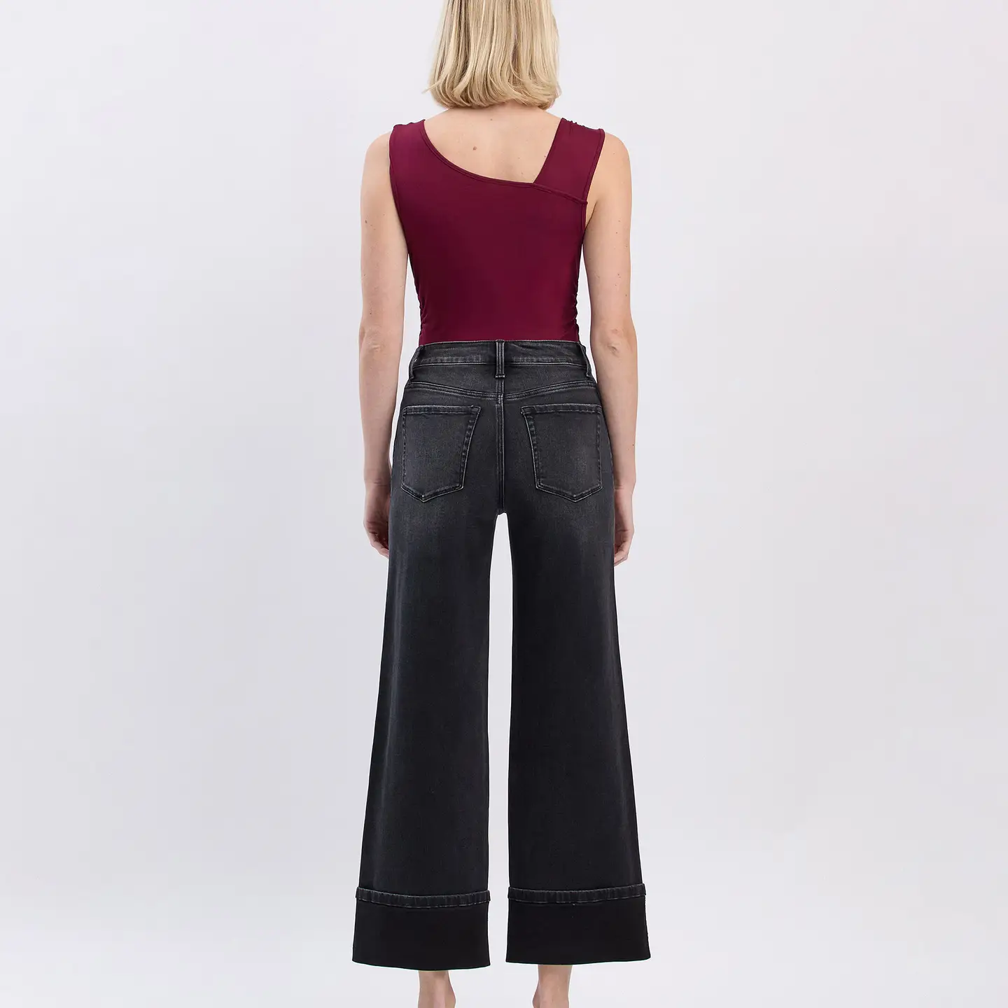 Super High Rise Cuffed Baggy Wide Jeans - Black