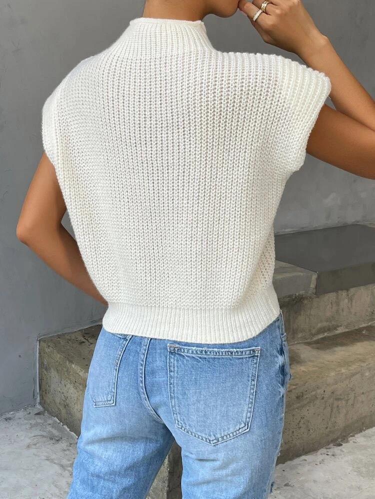 Mock Neck Short Sleeve Sweater - White