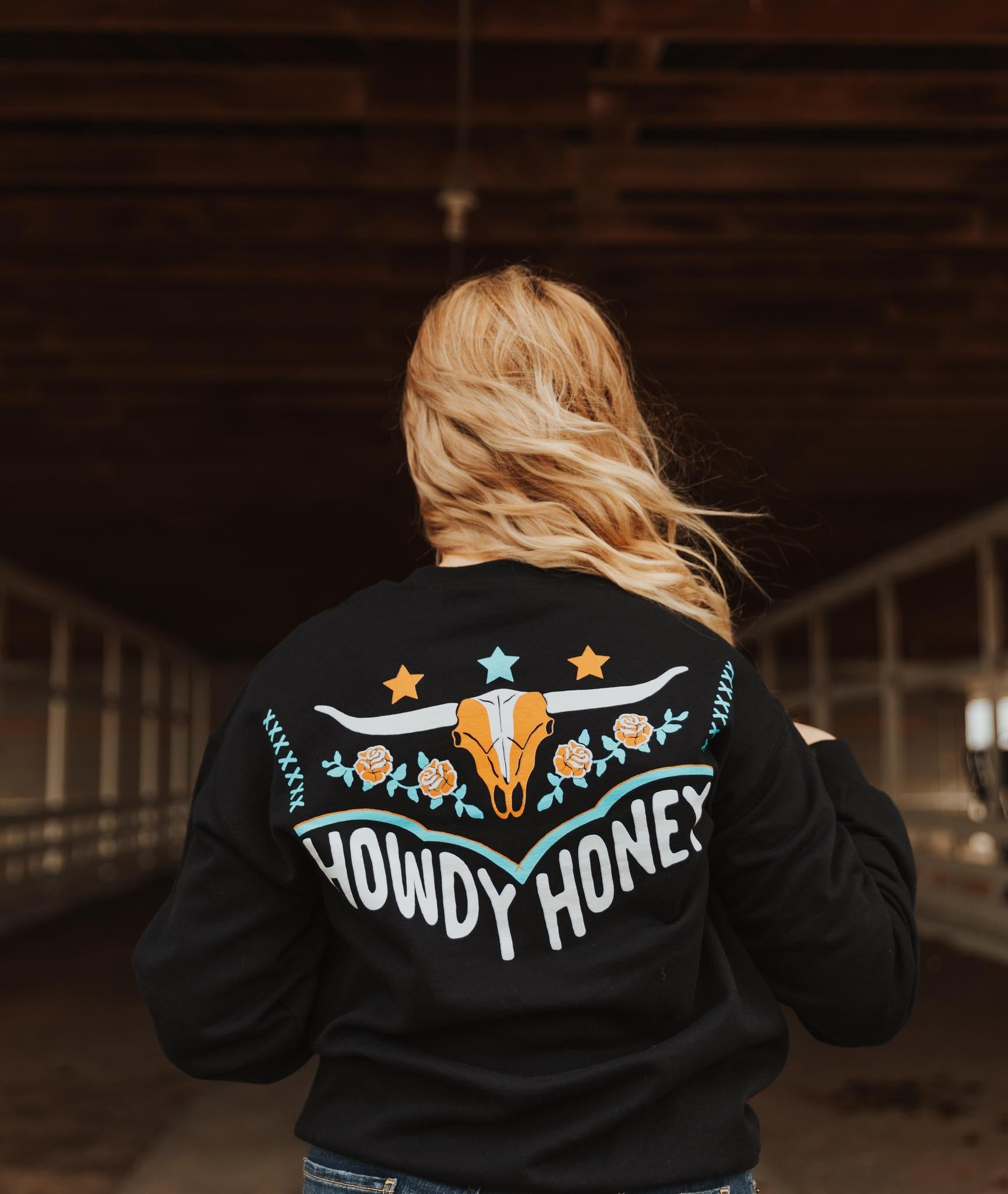 HOWDY HONEY CREWNECK SWEATSHIRT - BLACK