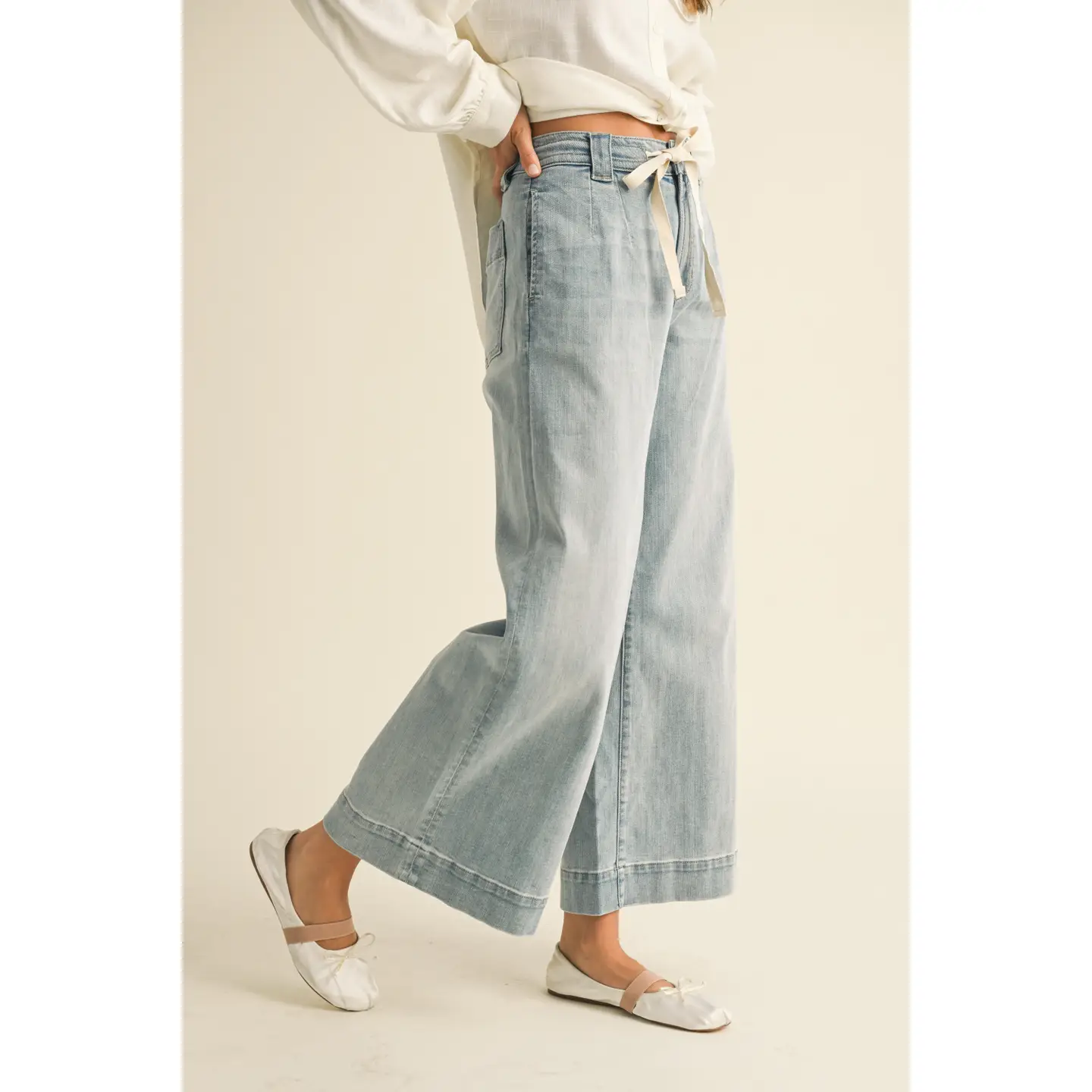 Washed Denim with Tie Front Pants
