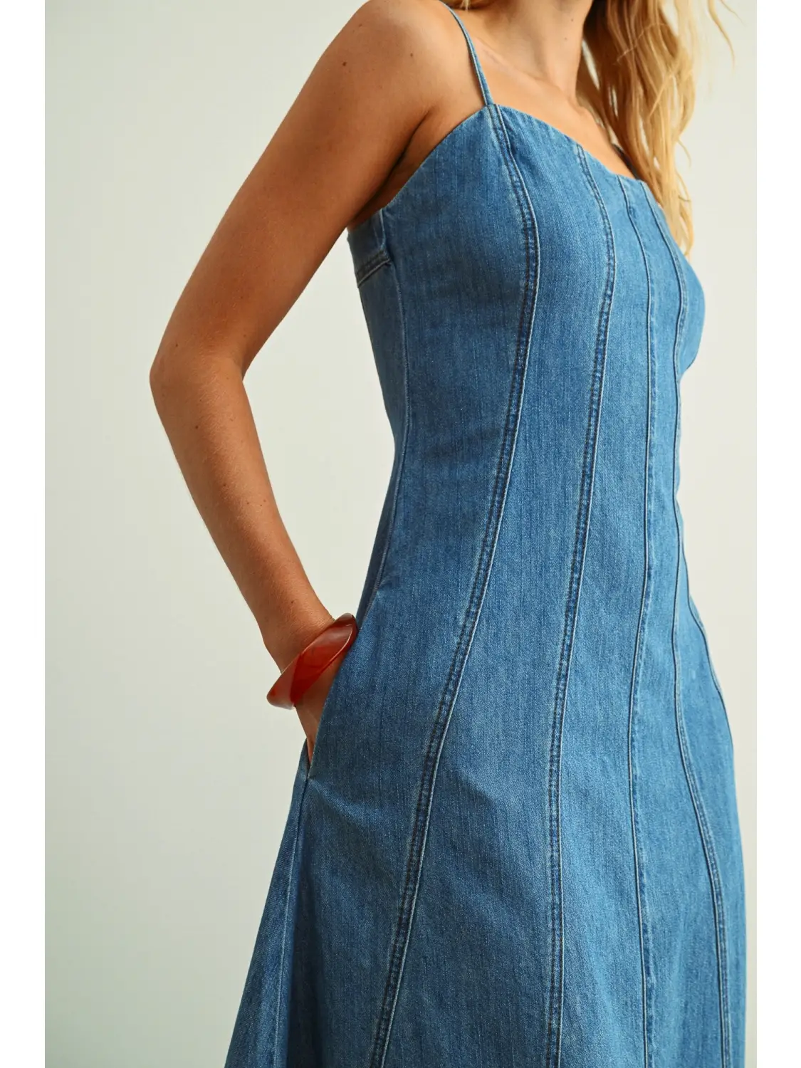 Paneled Maxi Washed Denim Dress
