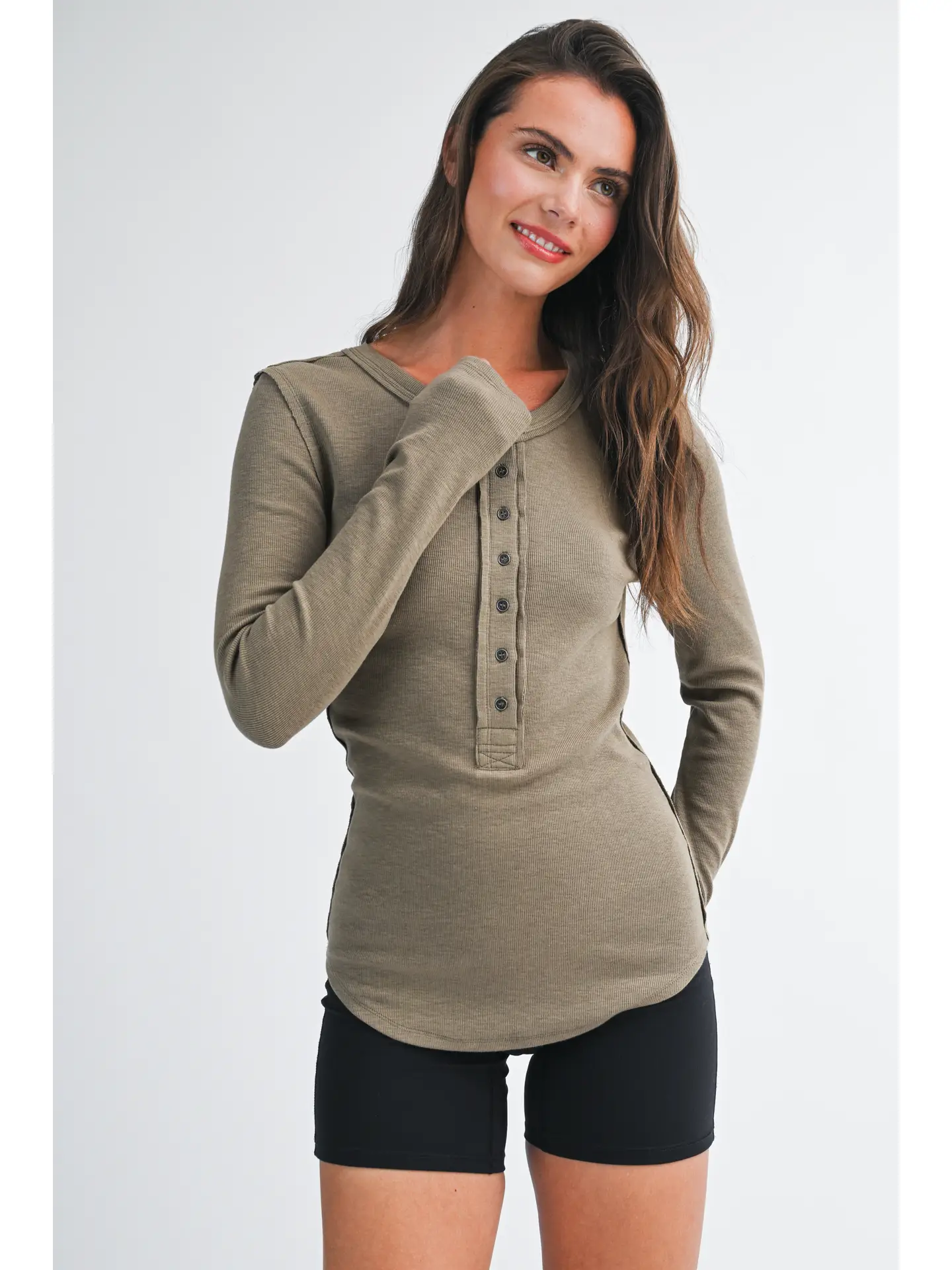 Henley Long Sleeve Top - MOCHA