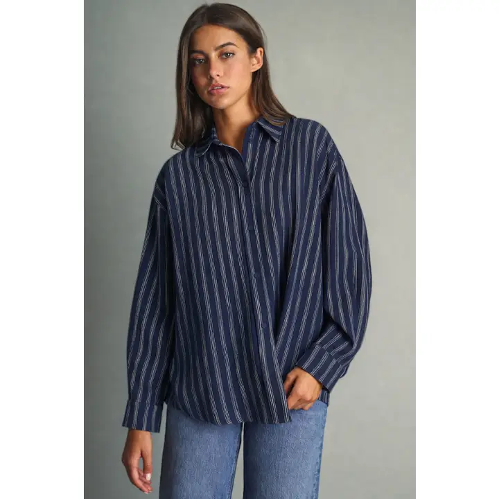 Brush Line Effect Button Down Shirts - NAVY