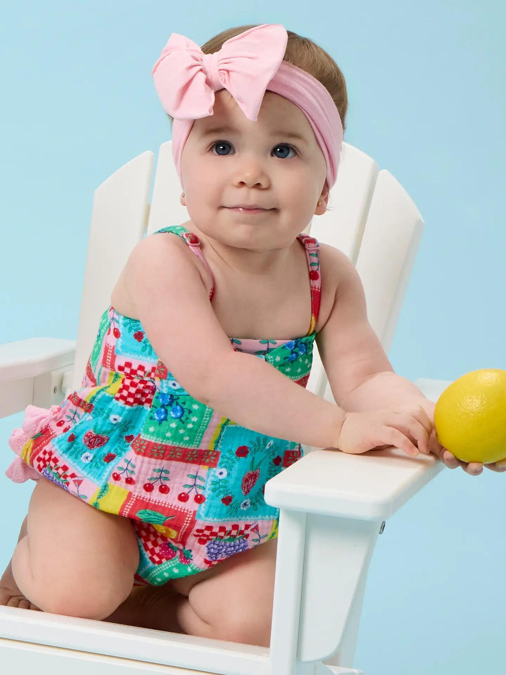 Baby Girls Picnic Party Patchwork Cotton Gauze Bow Front Bubble Woven Romper