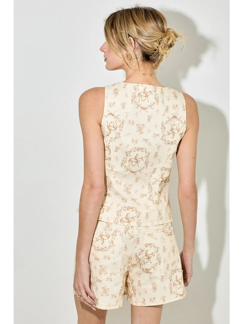Horse Print Vest Top - CREAM MULTI