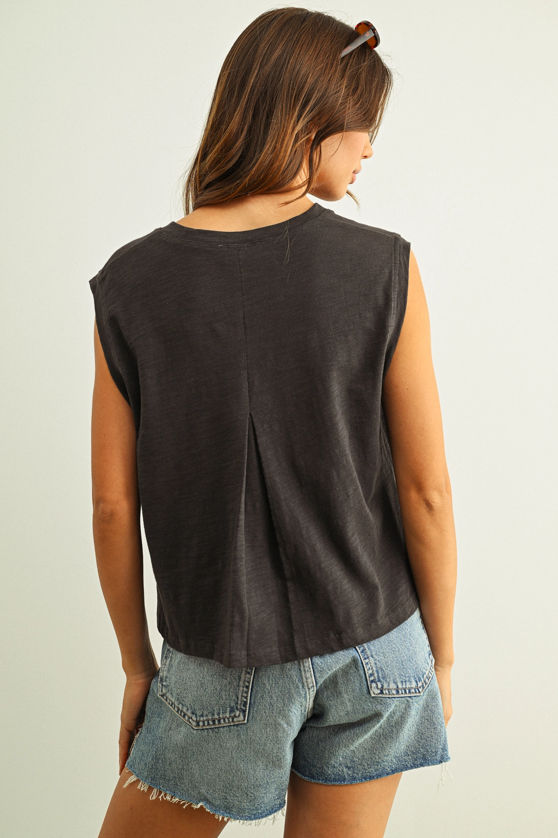 Round Neck Slub Top - Navy