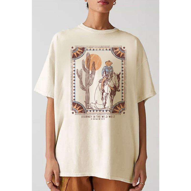 WESTERN COWBOY OVERSIZED MINERAL WASHED T SHIRT - WHITE