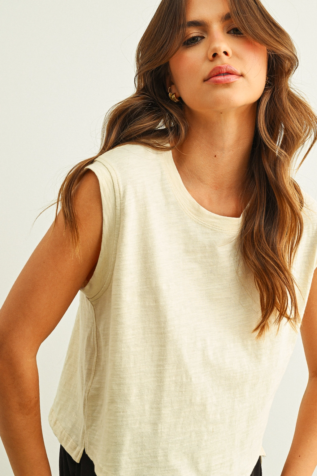 Round Neck Slub Top - ECRU