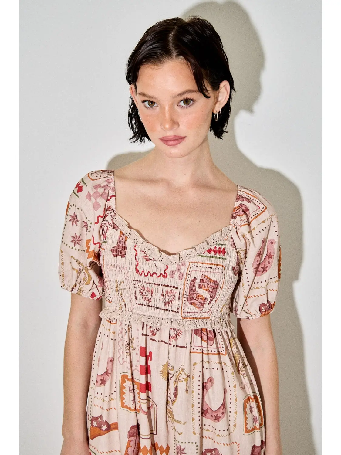 Western Square Neck Midi Dress