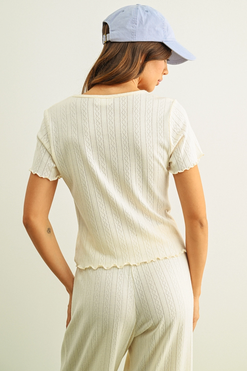 Pointelle Short Sleeve Top - Ivory