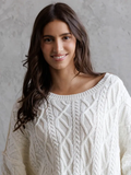 CABLE Knit Cropped Sweater - Cream
