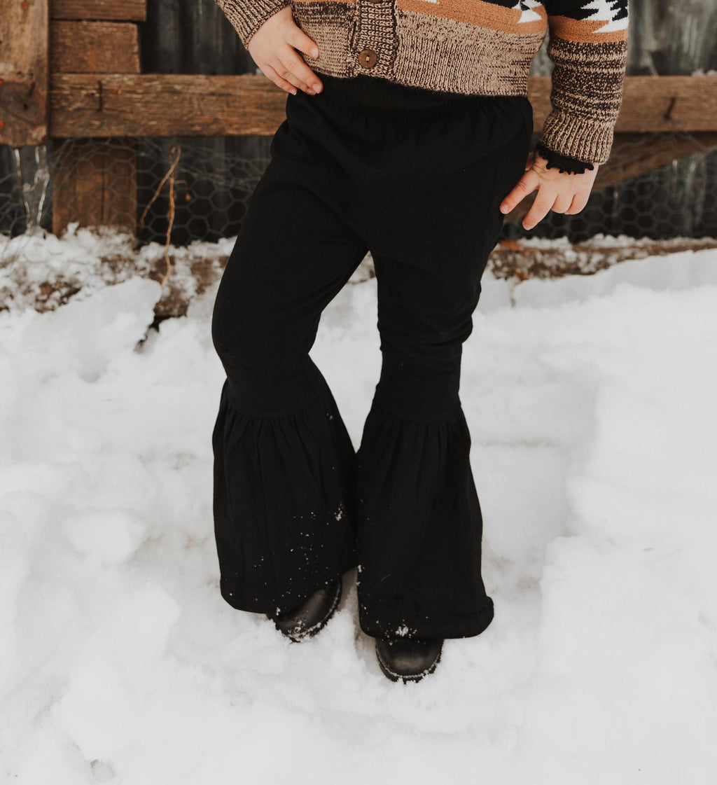 GIRLS BLACK BELL RUFFLE PANTS