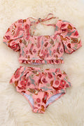 Smocked Bikini Swimsuit with Western Print