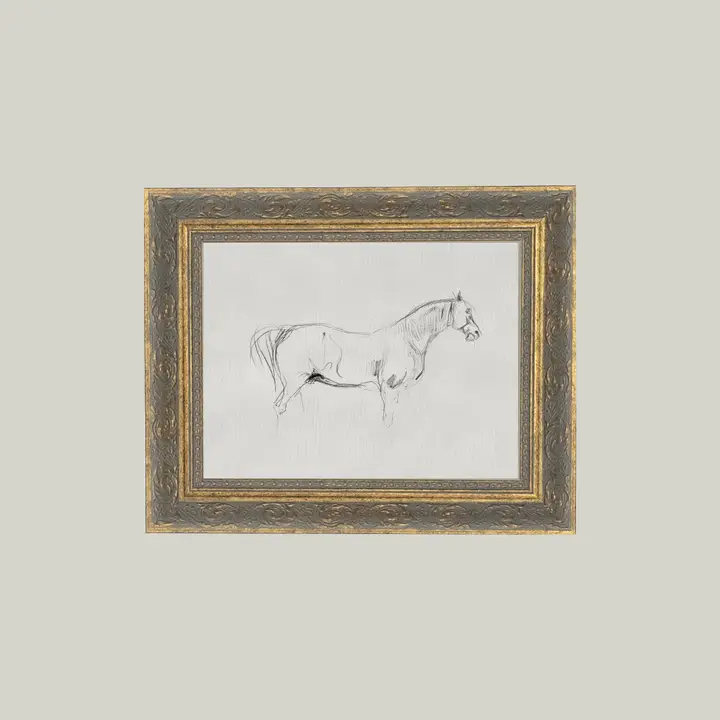 Horse Sketch Framed Antique Art - 10x8