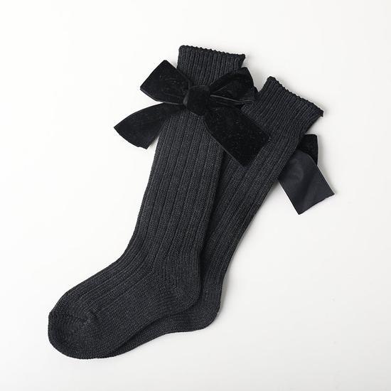 GIRLS BOW BLACK KNEE HIGH SOCKS