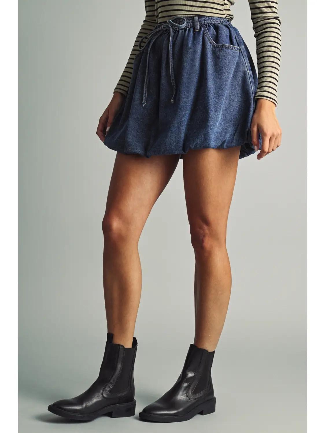 Indigo Denim Ballon Mini Skirt