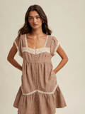 Striped Mini Dress with Lace Trim Detail