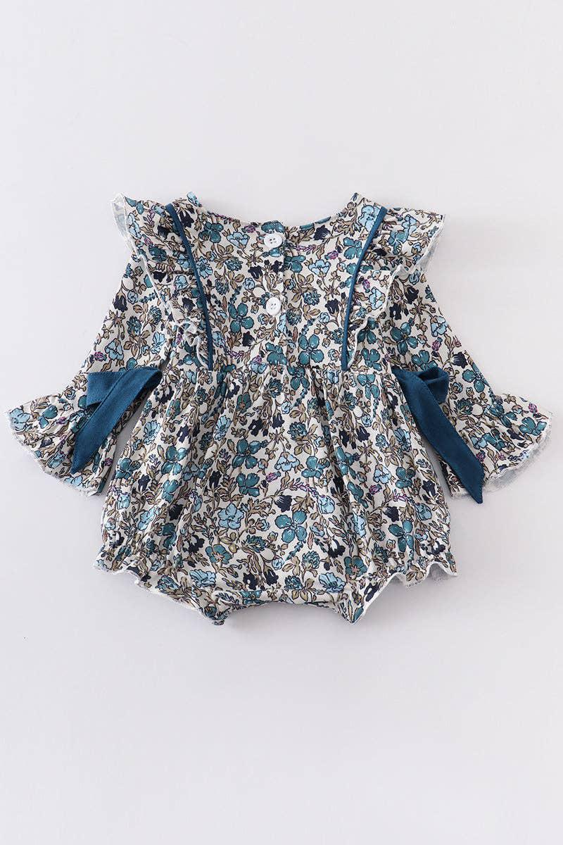 BABY GIRL BLUE FLORAL PRINT ROMPER
