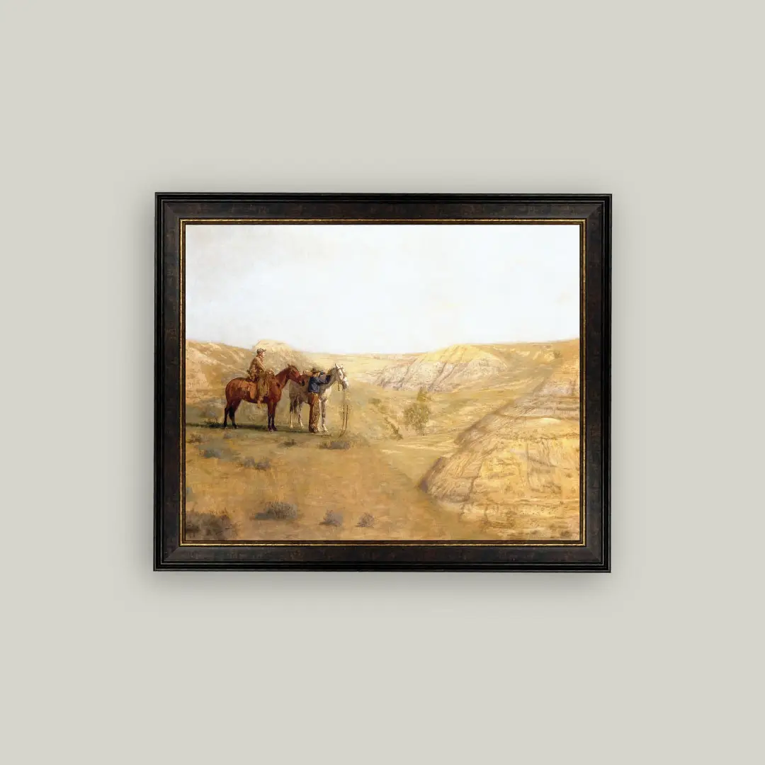 Cowboys in the Badlands Framed Antique Art
