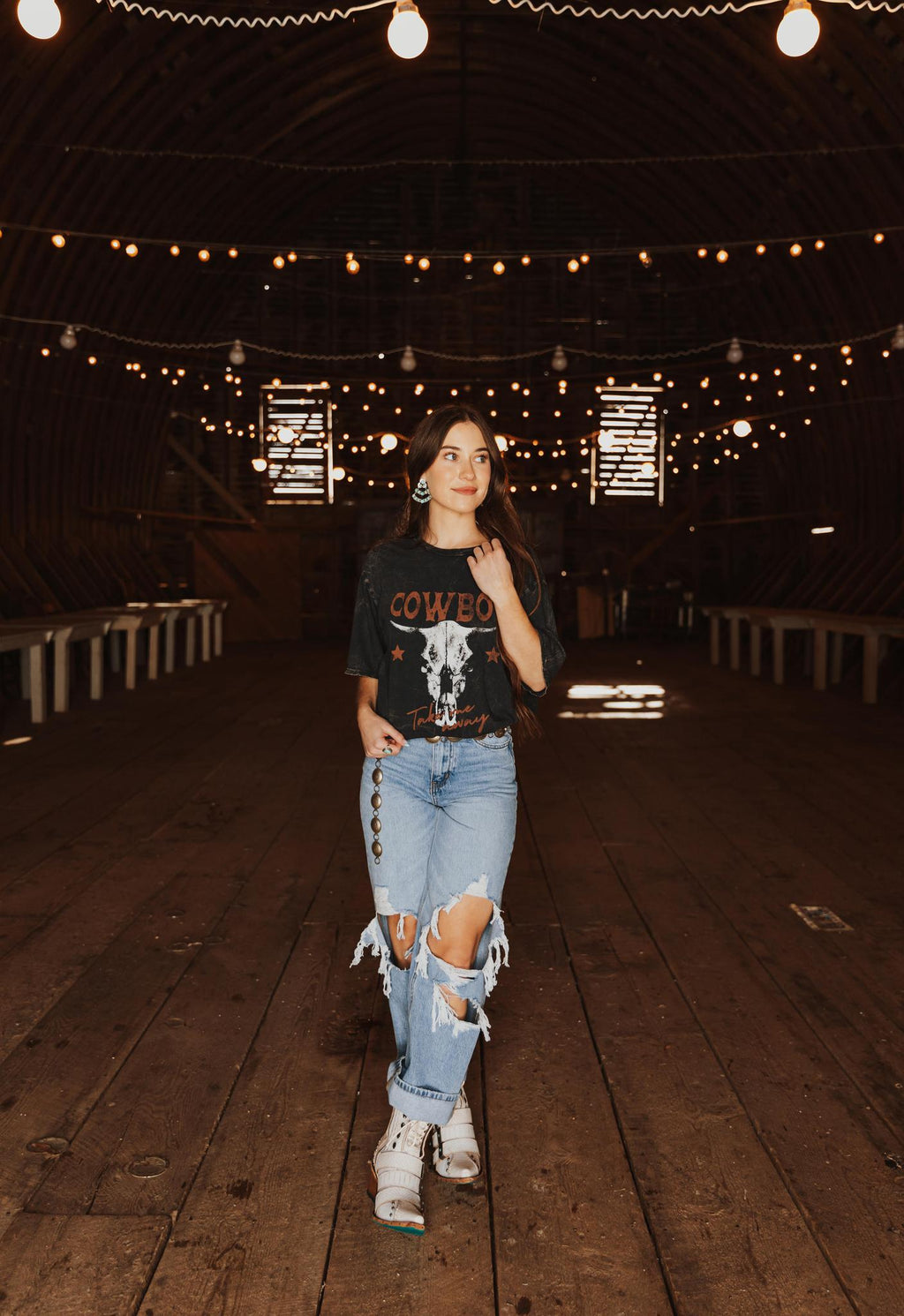 TAKE ME AWAY COWBOY OVERSIZED MINERAL WASHED T SHIRT - BLACK