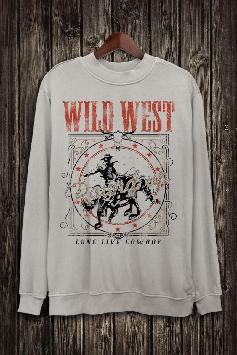 WILD WEST LONG LIVE COWBOY LONG SLEEVE SWEATSHIRT - MINERAL GREY
