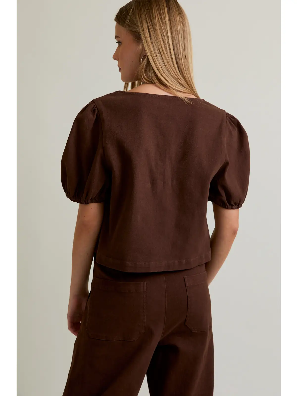 Short Sleeve Square Neck Tie Front Open Top