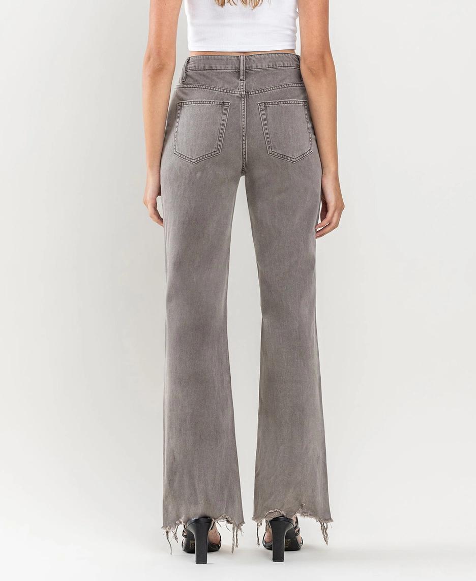 90's Vintage Super High Rise Hem Detail Flare Jeans - Smokey Olive