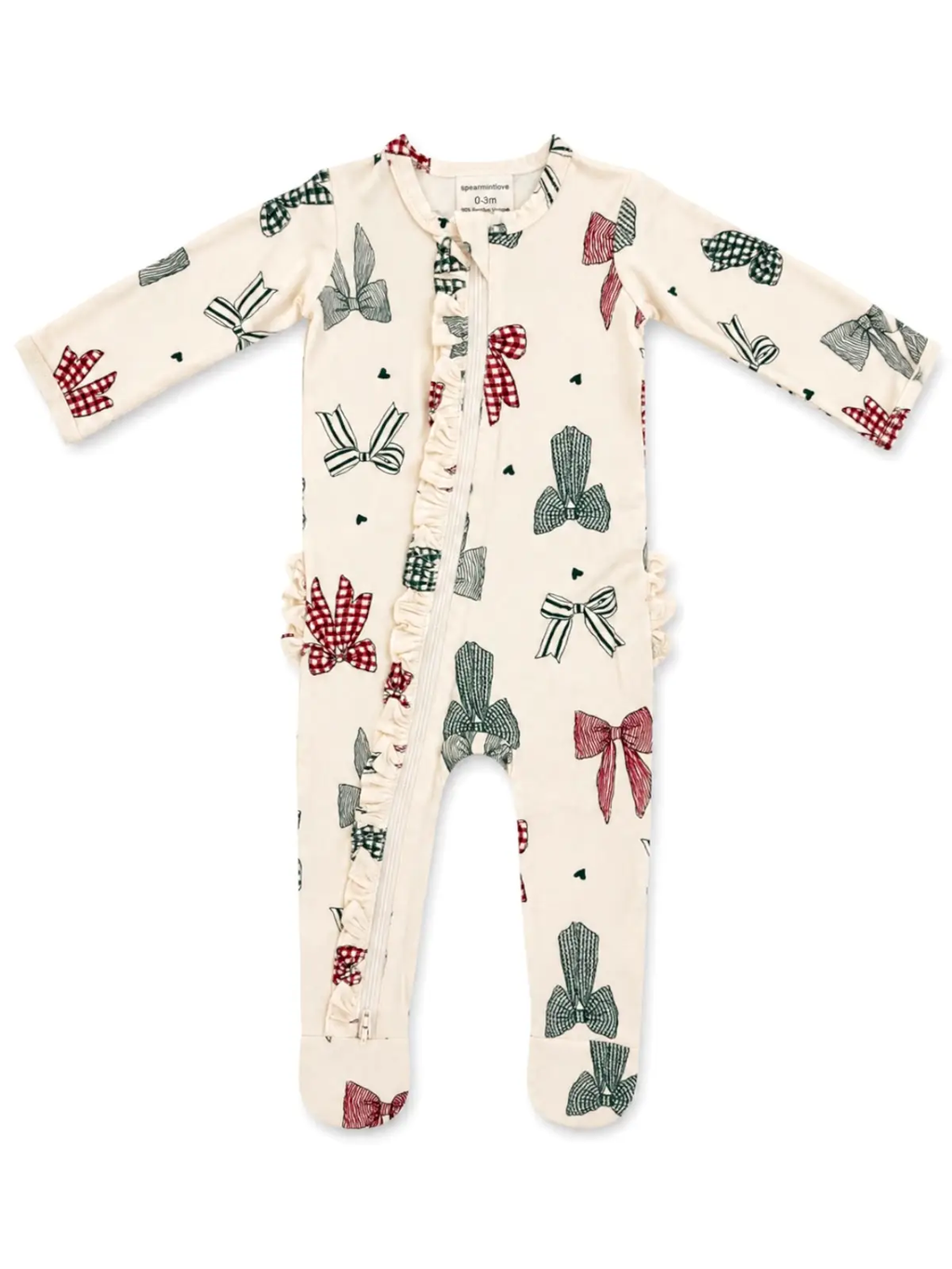 2-Way Zip Ruffle Footie, Country Christmas Bows