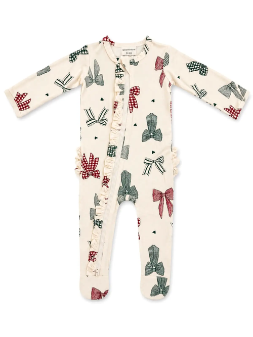 2-Way Zip Ruffle Footie, Country Christmas Bows