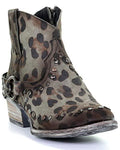 LD GREEN/BLACK SPOTS HARNESS & STUDS ANKLE BOOT Q5080