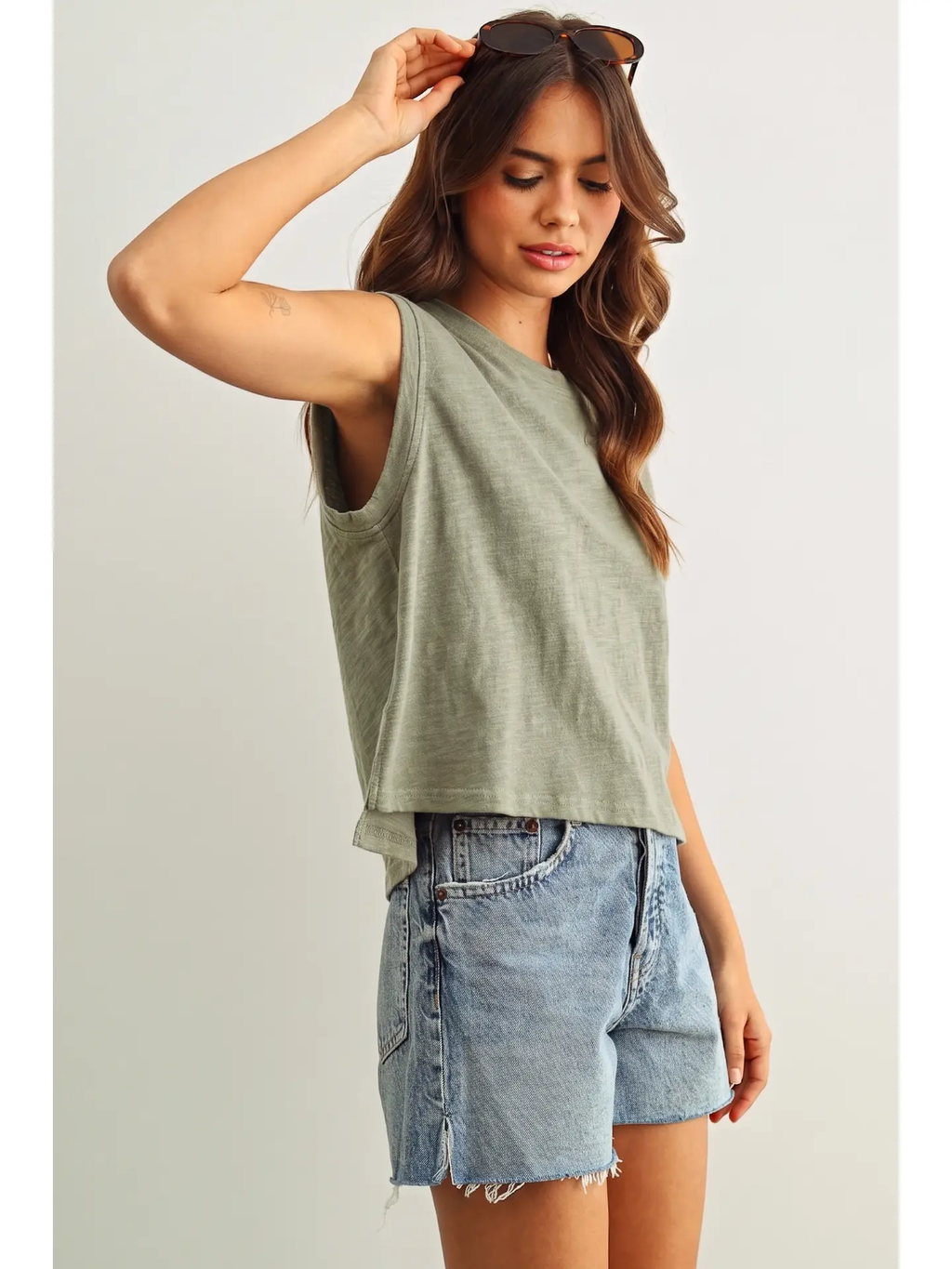 Round Neck Slub Top - SAGE