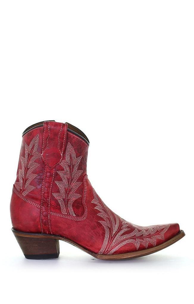 LD RED EMBROIDERY & ZIPPER ANKLE BOOT - L5704