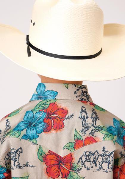 BOYS L/S SHIRT PERFORMANCE Y/D ALLOVER PRINT - SNAP 01056 TRAIL RIDE TROPICAL 03-030-0064-0366 MU