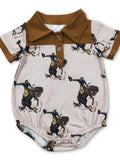 BRONC RIDER SHORT SLEEVE BABY ROMPER W/ BROWN COLLAR