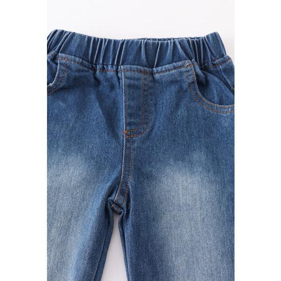 DARK BLUE STONE WASH BELL BOTTOM JEANS