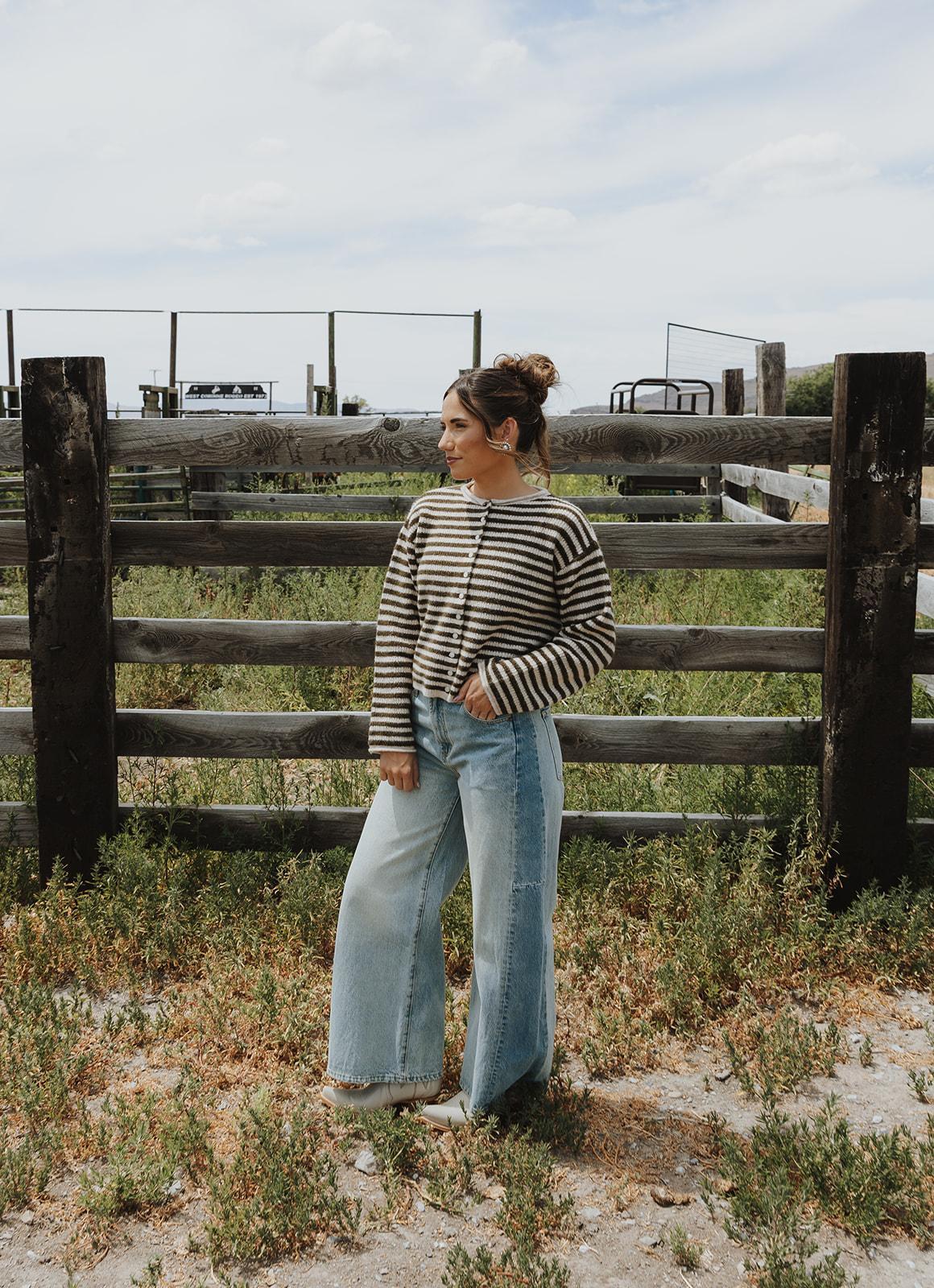 Mixed Denim On the Side Detail Pants