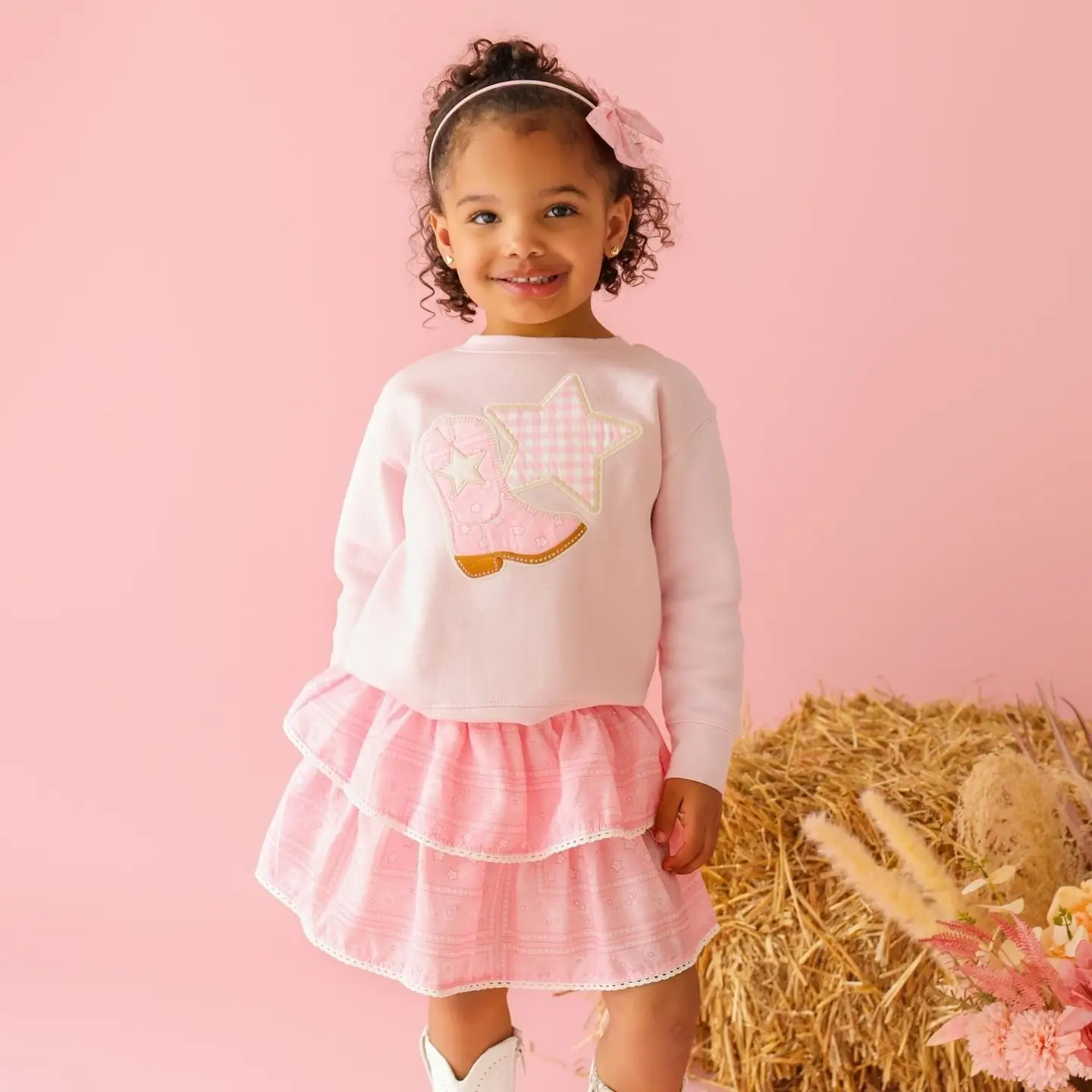 Bandana Cowgirl Patch Western Sweatshirt - Kids Clothing