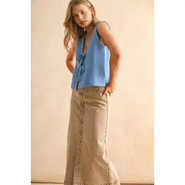 Tied Front Knitted Vest - Blue