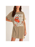 ROCK N ROLL WILL SAVE YOUR SOUL GRAPHIC DRESS - MINERAL TAUPE