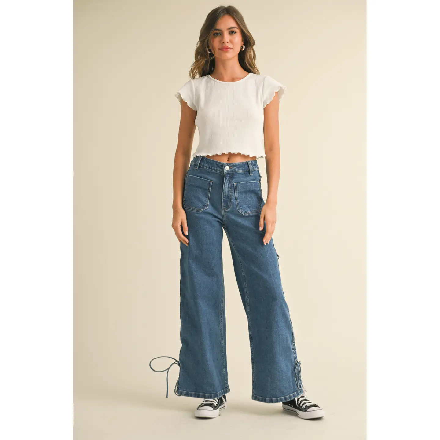 Lace Up Side Detail Denim Pants