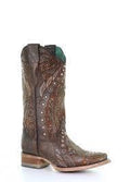 LD COPPER STUDS & FLOWERED EMBROIDERY & CRYSTALS SQ. TOE E1521