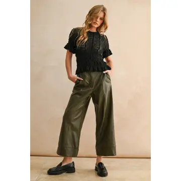 Short Sleeve Lace Blouse - BLACK