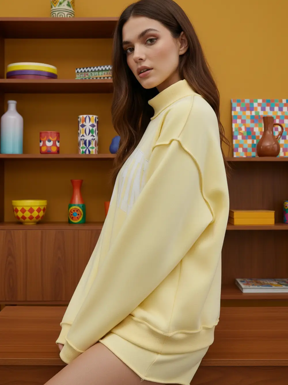 MOTHER | 'mother' Embroidered Mock Neck Sweatshirt