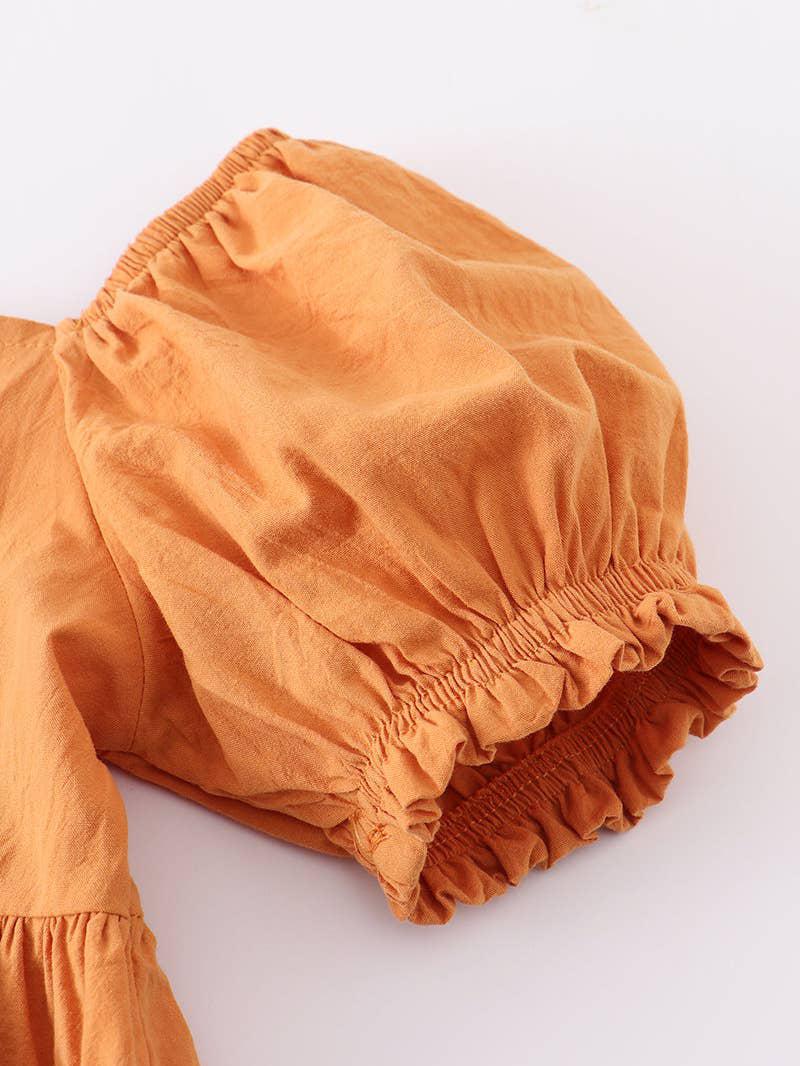 MUSTARD BUTTON PUFF SLEEVE GIRL DRESS