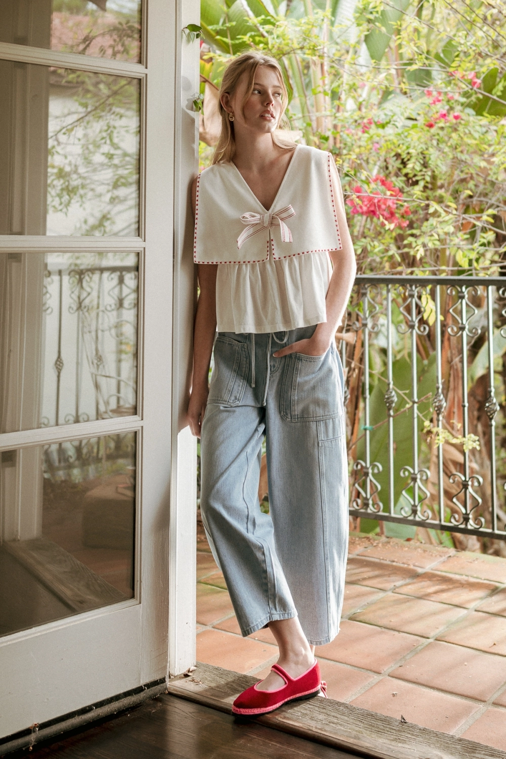 Soft Denim Barrel Pants with Self Belt