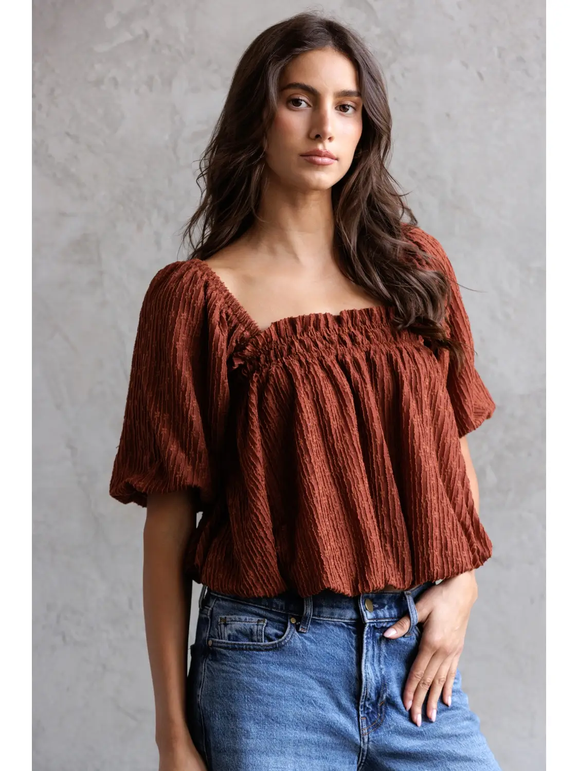 PUFF Sleeve Babydoll Top - Rust Floral