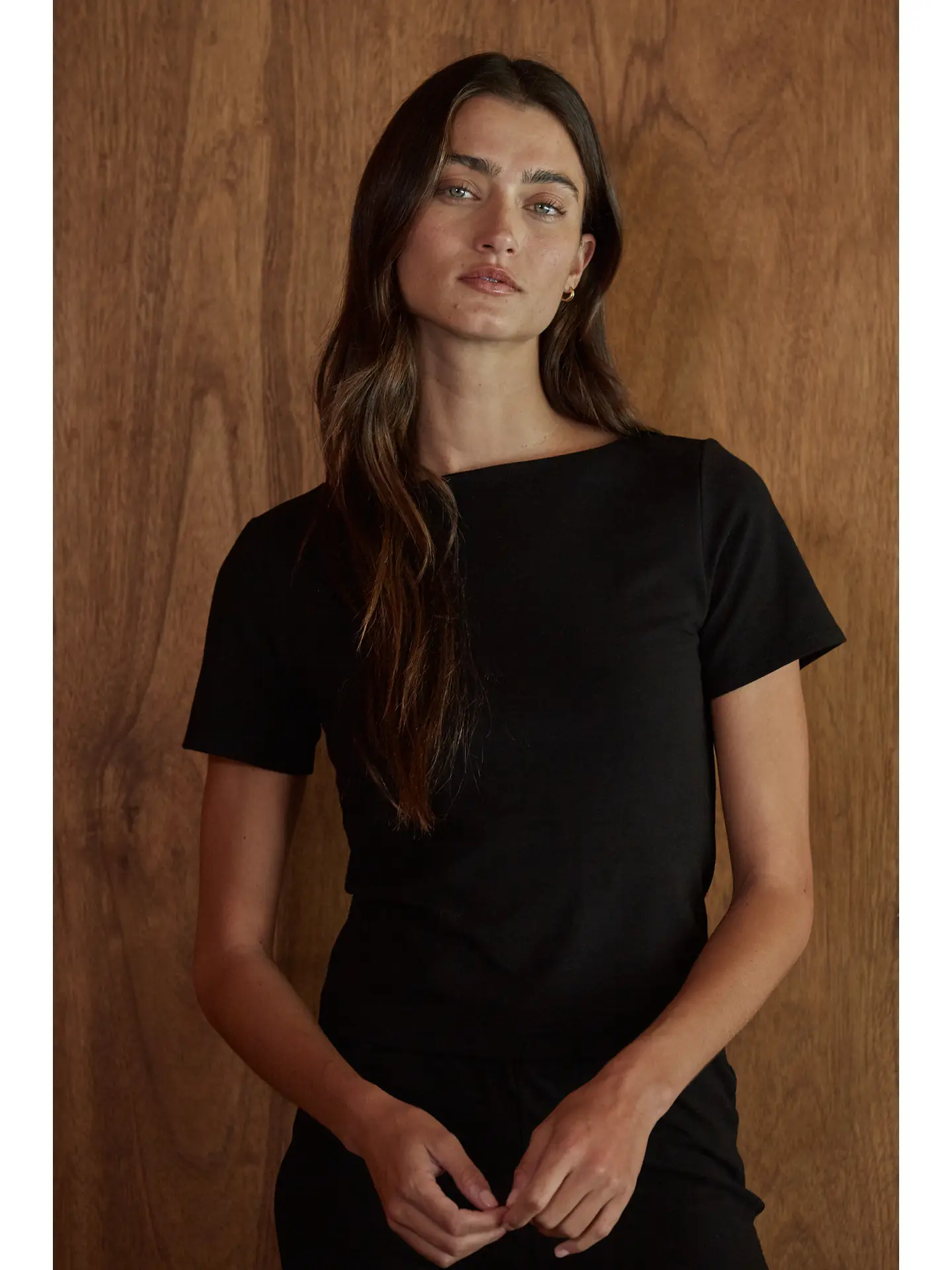 Knit Cotton Spandex Boat Neck Short Sleeve Top