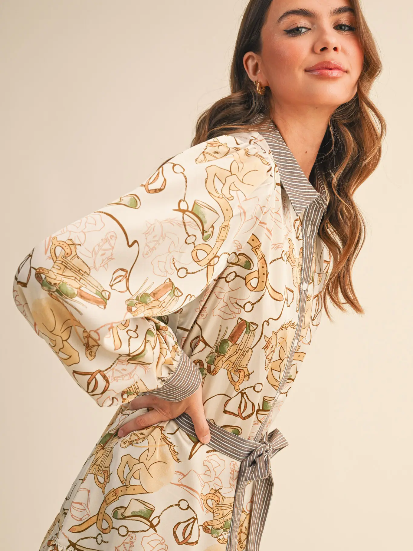Exclusive Mixed Print Button Down Mini Dress - EGGSHELL MULTI