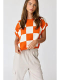 Hannah Loose Fit Checker Knit Top - Orange